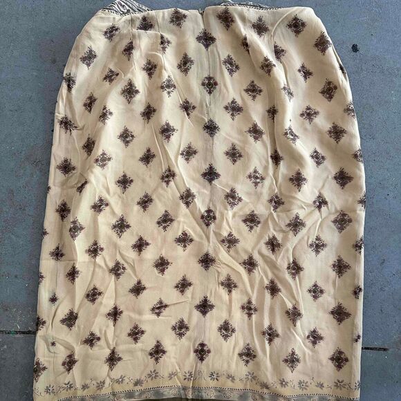 Vintage Liz Claiborne Collection Beige Patterned Silk Straight Skirt Size 14 - Picture 2 of 6